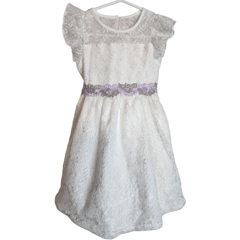 Laura Ashley 3T Formal Lace Overlay Dress with Purple Sash